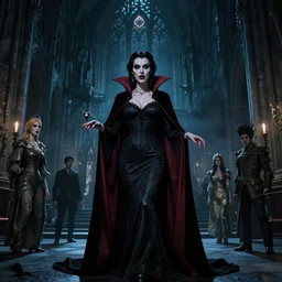 a photo of mary elizabeth winstead as a vampire in a gothic cathedral at night, gloomy, horror, by artgerm and alphonse mucha and ross tran and greg rutkowski.