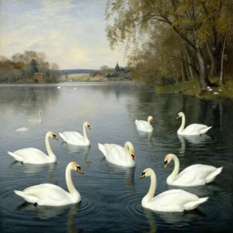 a lake full of swans by arnold bocklin