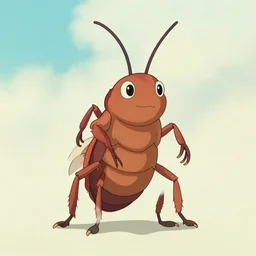 anthropomorphous cockroach character, 2d, cartoon style, studio ghibli, character design, concept art