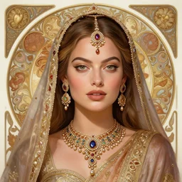 Margot Robbie as an Indian Goddess, cute, fantasy, intricate, elegant, highly detailed, digital painting, 4k, HDR, concept art, detailed jewelry, smooth, sharp focus, illustration, art by Artgerm and H R Giger and Greg Rutkowski and Alphonse Mucha
