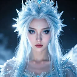 ( ( portrait ) ) of ice queen, sharp focus, octane render, ffxi, crackle tube, rpg, beautiful, flare, cinematic, vsco, film, unreal engine, symmetrical!!, maybelline, sephora, artstation, art by artgerm, rossdraws, art by karol bak, makeup,