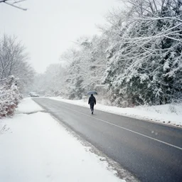 it's early winter outside. the first snow fell in a small layer. i am walking along the road after unimportant events, after which i have already realized that i am in a dream, still life, by alex webb, grainy, close small - 5,