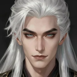 up close portrait of a beautiful handsome male vampire with white hair d & d, face, fantasy, intricate, elegant, highly detailed, digital painting, artstation, concept art, smooth, sharp focus, illustration, art by artgerm and greg rutkowski and alphonse mucha