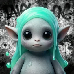 detailed closeup portrait of magical cute grey goblin slime, in the style of rob lefield and dan mumford, epic gradient, by atey ghailan, by greg rutkowski, by greg tocchini, by james gilleard, by joe fenton, by kaethe butcher, gradient olive turquiose, black and white color scheme, grunge aesthetic, graffiti tag