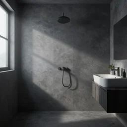 modern bathroom in wall tiles, gloomy and foggy atmosphere, octane render, artstation trending, horror scene, highly detailded