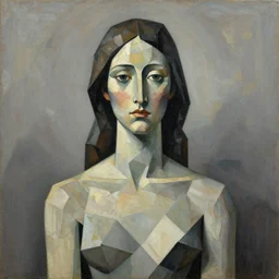 a cubism painting woman portrait, in the style of alexander archipenko, muted colors, digital art