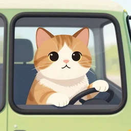 a cat with a bus driver