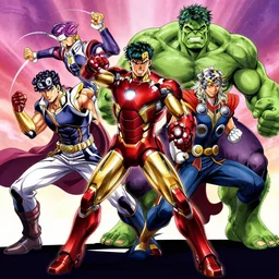 iron man thor and hulk as anime characters attacking full body high detailed pinterest hd crunchyroll anime opening action scene jojo bizarre