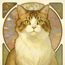 art nouveau portrait of a cat, alphonse mucha, kay nielsen, studio ghibli, painterly