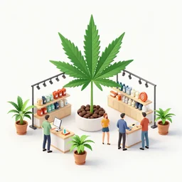 bustling economy clean minimalist retail cannabis leaf pot plants, aussie, illustrated, environment portrait by steve hanks, australia 3 d axometric render still by pixar
