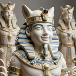 plastic ceramic pfp portrait happy bounty hunter cyberpunk egyptian in tribal regalia, an idea seep's into infinity highly detailed in volumetric latent space, cinematic light, sharp focus, divine realm of gods, octane render,