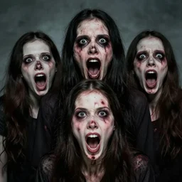 screaming distore wide eyed scary dessicated faces