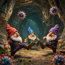 three deep rock galactic dwarves angrily kicking a coronavirus in the caves of hoxxes iv, unreal engine 4, 4 k, hdr