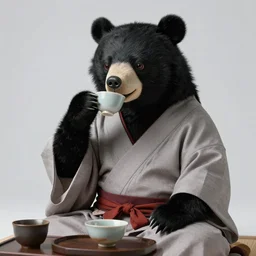 anthropomorphic edo period japanese black bear, drinking tea from a tea cup, tea ceremony, fursuit, cosplay, trending on instagram, photography, sigma 8 5 mm f / 1. 4, studio lighting