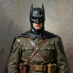 Batman in the image of a soldier of the First World War, photograph, painted, damaged