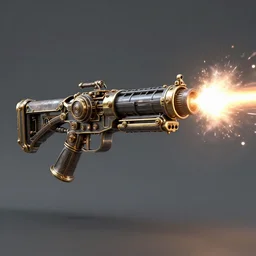 a steampunk laser canon firing, octane render, highly detailed, trending on artstation,