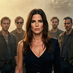 sandra bullock in real life, face centered portrait of sandra bullock, confident, fog, rain, volumetric lighting, beautiful, golden hour, sharp focus, ultra detailed, cgsociety by leesha hannigan, ross tran, thierry doizon, kai carpenter, ignacio fernandez rios, noir art house, 4 k, 3 5 mm, fujifilm