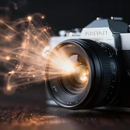 magic energy coming out of a vintage camera lens