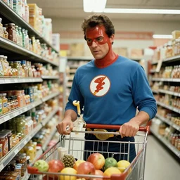 film still of Flash Gordon shopping for groceries