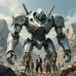 a detailed portrait of a giant humanoid robots buried half way in the mountains by Greg Rutkowski, Sung Choi, Mitchell Mohrhauser, Maciej Kuciara, Johnson Ting, Maxim Verehin, Peter Konig, final fantasy, Marco lense , 8k photorealistic, cinematic lighting, HD, high details, atmospheric , trending on artstation