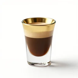 gilded espresso shot, stylized 3d render, isolated on a pure white background, centered, entire object in frame, sharp focus, soft studio lighting