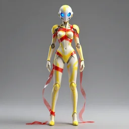 a full body character design by loish, hong soonsang, tooth wu, zeen chin, wlop, makoto shinkai and alphonse mucha. white and yellow tape and red translucent plastic tape attctive showgirl!! sci - fi helmet with blue glowing eyes!! sharp edges. contour light!! ultra detailed, elegant, intricate, octane render.