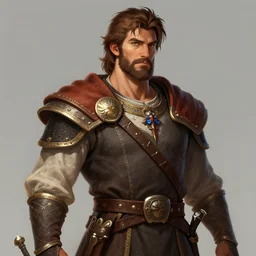 5 0 years old man, stonky : : brown hair, stubble beard : : decorated medieval clothing : : high detail, digital art, rpg, concept art, illustration