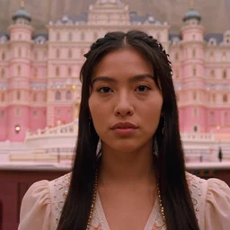 closeup photo of a young chinese mexican brazillian tribal woman in the style of rosie matheson in a film still of the grand budapest hotel ( 2 0 1 4 )