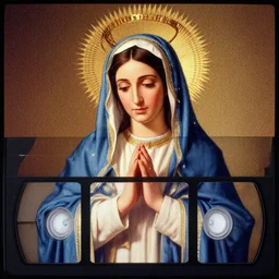 vhs static overlay of virgin mary, vhs, 1 9 9 0, highly realistic, highly detailed