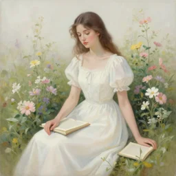 a painting of a woman in a dress surrounded by flowers, a storybook illustration by anna dittmann, deviantart contest winner, preraphaelite art, dress made of flowers, whimsical