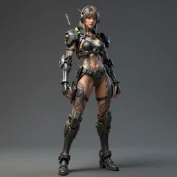 full body portrait of a mecha girl with human tattoos, intricate, octane render, ultrafine detailed, character design, trending on artstation