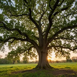 a beautiful, stunning landscape with giant oak trees in spring during sunset by craig mullins