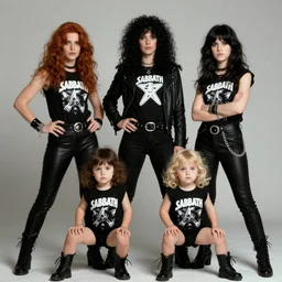 group of 2 1 - year - old girls dressed like black sabbath, female rock band, proto - metal, doom metal band promo, 1 9 7 0 photograph