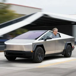bill gates driving a Tesla Cybertruck