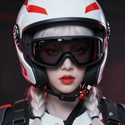 albino girl with motorbike glasses, fluent composition, red white and black, concept art, ambient light, 4 k, intricate details, highly professionally detailed, cgsociety, highly detailed -