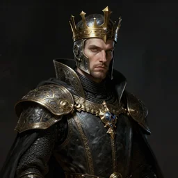 a portrait of a medieval king, cyberpunk, grim - lighting, high - contrast, intricate, elegant, highly detailed, digital painting, artstation, concept art, smooth, sharp focus, illustration