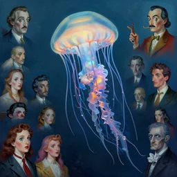jellyfish by _ beeple, artgerm, _ aaron _ horkey _ amanda _ sage _ bauhaus, salvador dali, _ bernie _ wrightson _ bruce pennington _ frank _ stella _ anne _ stokes _ alena _ aenami _ angus _ mckie, alex grey, akira toriyama, arthur adams, hp lovecraft, andre masson, brian despain. surreal, artstation, design 4 k, native, hd,