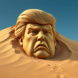 the giant sand sculpted face of donald trump as baron vladimir harkonnen emerging from a sand dune, cinematic, surrealistic, supernatural, artstation
