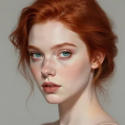 a red haired, beautiful woman with blue / green eyes, some freckles, pale skin deep focus, elegant, digital painting, smooth, sharp focus, 8 k, art by jasmine becket griffith and tim burton
