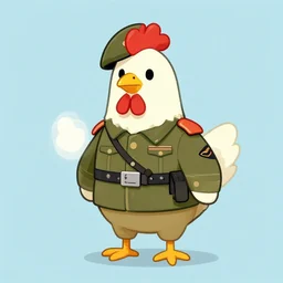 a chicken in a military costume by sophie anderson