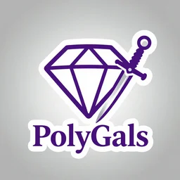 a purple logo representing a diamond, a sword and the words PolyGals