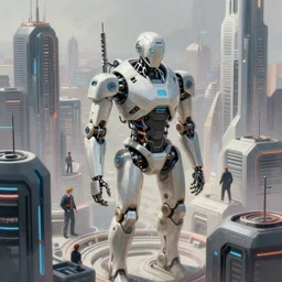 futuristic cyberpunk robot city, by jim burns, peter andrew jones, michael hutter, sharp digital painting. dreaming latent space. matte painting, concept art. artstation. digital render.