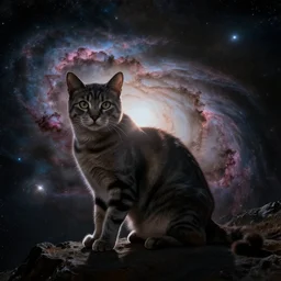 a cat made of nebula in space