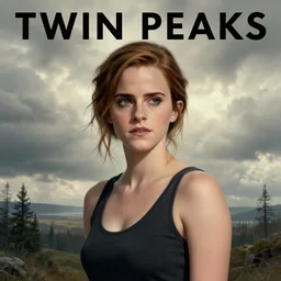 Twin Peaks poster artwork by Michael Whelan and Tomer Hanuka, Rendering of Emma Watson possessed, full of details, by Makoto Shinkai and thomas kinkade, Matte painting, trending on artstation and unreal engine
