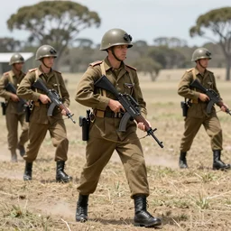 emu soldier carrying firearms victorious at the fall of australia
