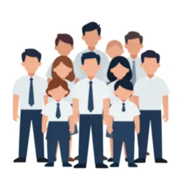 team of 8 excited people in team uniform, vector illustration, minimal face features, vector illustration, white background