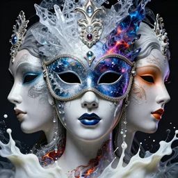 3 d goddess face portrait, face in the center, beautiful glossy intricate highly detailed venetian mask. ice, galaxy, plasma, lava, milk, artwork by tooth wu and wlop and beeple and greg rutkowski, 8 k trending on artstation, volumetric lighting