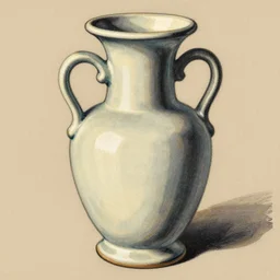 matchbox vintage illustration of a ceramics vase with handles, muted colors, egon schiele