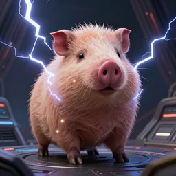 cute anthropomorphic boar full as an jedi in a spaceship, body portrait, divine lightning, by greg rutkowski, by charlie bowater