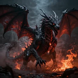 a scary dragon made of black smoke and fire, dramatic lighting, cinematic, establishing shot, extremely high detail, photo realistic, cinematic lighting, post processed, concept art, artstation, matte painting, style by eddie mendoza, raphael lacoste, alex ross